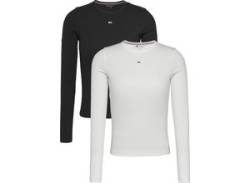 Langarmshirt TOMMY JEANS "TJW 2PACK SLIM ESSENTIAL RIB LS" Gr. L (40), weiß (white, black) Damen Shirts in Rippoptik, mit Logostickerei von Tommy Jeans