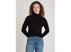 Rollkragenpullover TOMMY JEANS CURVE "TJW ESSENTIAL TRTLNK SWEATER EXT" Gr. XL (42), schwarz (black) Damen Pullover mit Rollkragen, Logo-Flag von Tommy Jeans