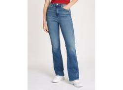 Schlagjeans TOMMY JEANS "Tommy Jeans SYLVIA - High waist Flared Denim Jeans" Gr. 26, Länge 28, blau (denim medium) Damen Jeans mit Logostickereien und Nieten von Tommy Jeans