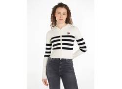 Sweatjacke TOMMY JEANS "TJW STRIPE ZIP THRU BADGE HOOD" Gr. XL (42), weiß (ancient white, stripe) Damen Sweatjacken mit Tommy Jeans Flagge von Tommy Jeans