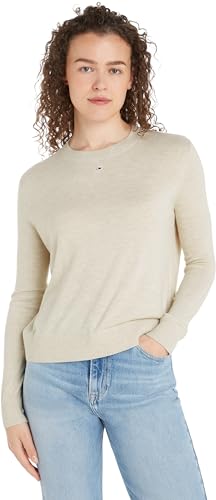 Tommy Jeans Damen Sweatshirt Crew Neck ohne Kapuze, Elfenbein (Ancient White Melange), L von Tommy Jeans