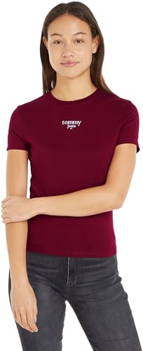 Tommy Jeans Damen T-Shirt Kurzarm Slim Logo Rundhalsausschnitt, Rot (Red Carpet), 3XL von Tommy Jeans