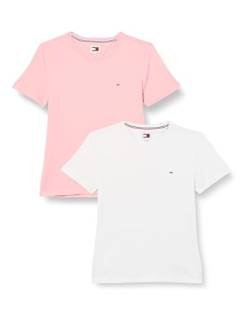 Tommy Jeans Damen T-Shirts Kurzarm Tjw 2Pack Soft Jersey Tee Rundhalsausschnitt, Mehrfarbig (White / Pink), XXS von Tommy Jeans