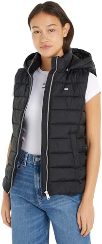 Tommy Jeans Damen Weste Basic Hooded Vest Steppweste mit Kapuze, Schwarz (Black), S von Tommy Jeans