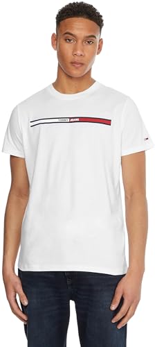 Tommy Jeans Herren T-Shirt Kurzarm Essential Flag Tee Rundhalsausschnitt, Weiß (White), XL von Tommy Jeans