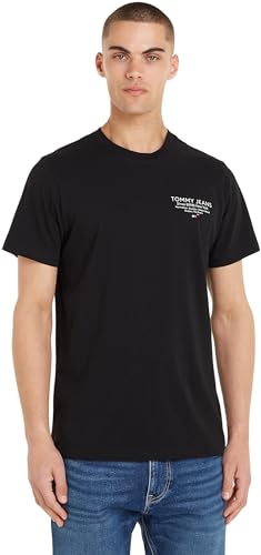 Tommy Jeans Herren T-Shirt Kurzarm Essential Graphic Tee Slim Fit, Schwarz (Black), L von Tommy Jeans