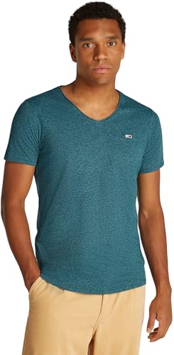 Tommy Jeans Herren T-Shirt Kurzarm Jaspe V-Neck V-Ausschnitt, Deep Seawater (Blau), XL von Tommy Jeans