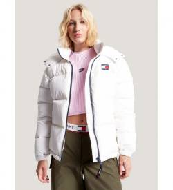 Tommy Jeans für Damen. DW0DW14661 Alaska Steppjacke mit Kapuze weiß (L), Lässig, Langarm, Recyceltes Polyester, Nachhaltig von Tommy Jeans