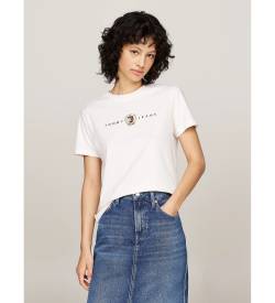 Tommy Jeans für Damen. DW0DW18795 Prep T-Shirt mit Rundhalsausschnitt weiß (XS), Lässig, Baumwolle, Kurzarm von Tommy Jeans