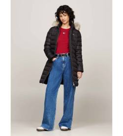 Tommy Jeans für Damen. DW0DW18864 Essential Puffermantel mit Kapuze Daunen schwarz (M), Lässig, Polyester von Tommy Jeans