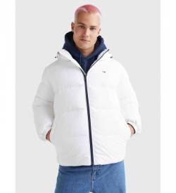 Tommy Jeans für Herren. DM0DM15447 Recycelte Daunen-Kapuzenjacke weiß (L), Lässig, Langarm, Recyceltes Polyester, Nachhaltig von Tommy Jeans