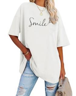 Tomwell Damen Los Angeles Brief T-Shirt Kurzarm Sport Sommer Rundhals Oversize Oberteile mit Buchstaben Druck Lose Bluse Vintage Tunika Lang für Teen Girls Top E Weiß S von Tomwell