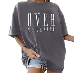 Tomwell Damen Oversized T-Shirt Sommer Kurzarm Grafikdruck Tunika Lose Rundhals Buchstaben Longshirt Frauen Sport Oberteile Lustig Streetwear Teenager Mädchen Tops Lang Z2 Grau XXL von Tomwell