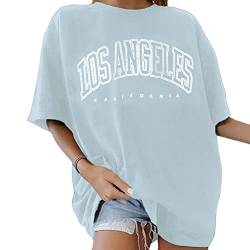 Tomwell Damen Oversized T-Shirt Vintage Druck T-Shirt Teenager Mädchen Kurzarm Rundhals Oberteile Tunika Tee Shirt Tops Blau XL von Tomwell