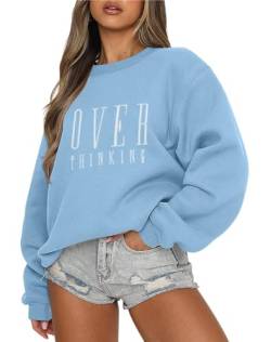 Tomwell Damen Oversized Sweatshirt Los Angeles Pullover ohne Kapuze Teenager Mädchen Rundhals Pulli Herbst Winter Fleecepullover A Hellblau M von Tomwell