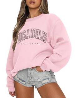 Tomwell Damen Oversized Sweatshirt Los Angeles Pullover ohne Kapuze Teenager Mädchen Rundhals Pulli Herbst Winter Fleecepullover B Rosa S von Tomwell