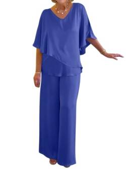 Tomwell Hosenanzug Damen Festlich Elegant Große Größen Tüll Abendanzug Sets Zweiteiler Hohe Taille Hosenanzug Elegant 2-Teiliges Set Outfit Hochzeit Cocktail Party Hosenanzug B Blau S von Tomwell