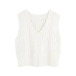 Pullunder Damen Ärmellos V-Ausschnitt Strickweste Pullover Elegant Strickpullover Strickpulli Casual Damen Herbst Winterpullover Sweater Vest Weiß M von Tongmingyun