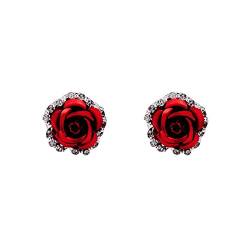 Creativity Ohrringe Rose Strass Ohrringe Thin Dangle Rose Elegante Strass Ohrringe Hochzeit Frauen Accessoires Schmuck Rose Ohrringe für Frauen Kinder Ohrringe 585 (Red, One Size) von Tonsee Accessoire