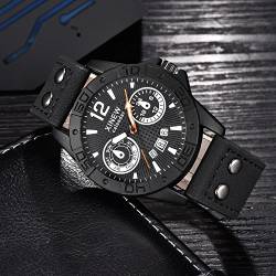 Tonsee Accessoire Armbanduhr Herren Herren Mode Leder Edelstahl Sport Angleichung Quarz Handgelenk Uhr wasserdicht Sportuhr Der Ohne Kamera (Black, One Size) von Tonsee Accessoire