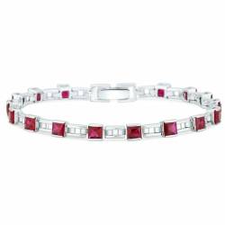 Tony Fein Tennisarmband Eternity Eckig 925 Sterling Silber Massiv Rhodiniert Zirkonia Stein Rot für Damen von Tony Fein