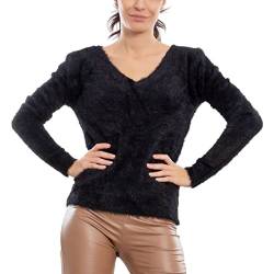 Toocool Damen-Pullover mit V-Ausschnitt, Pelz, Kunstfell, Pullover VI-9516, Nero, S-M von Toocool