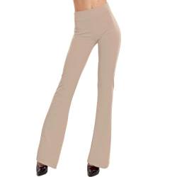 Toocool Damen-Schlaghose, Damen-Jazzpants mit tailliertem Bein, Damen-Stretchhose, Damen Flare Leggings, Bootcut Hose JL-2148 [L, Beige] von Toocool