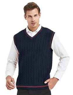 TopTie Herren Pullunder V-Ausschnitt Comfort Fit Baumwoll Strickweste Business Weste Herren West Ärmellose Pullunder Business Solid von TopTie