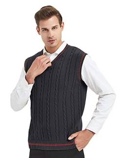 TopTie Herren Pullunder V-Ausschnitt Comfort Fit Baumwoll Strickweste Business Weste Herren West Ärmellose Pullunder Business Solid von TopTie