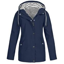 Topassion Damen Einfarbig Windbreaker Regenjacken Atmungsaktiv Leicht Kapuzenjacke Frauen Wanderjacke mit Kapuze Trenchcoat Softshelljacke Wasserdicht Reißverschluss Outdoorjacke Mantel(A03 Navy,5XL) von Topassion