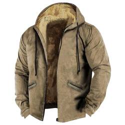 Winterjacke Herren Fleecejacke Warme Gefüttert Skijacke mit Kapuze Reißverschluss Männer Übergangsjacke Einfarbiges Softshelljacke Wintermantel Mantel Winddicht Outdoorjacke Jacke(Khaki,6XL) von Topassion