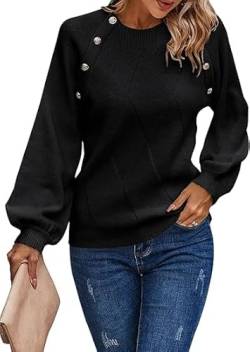 Toplop Damen Pullover Winter Rundhals: Herbst Outdoor Jumper Retro Sweatshirt Vintage Mode Langarmshirt Lässig Pulli Warm Damenpullover Kuschelpullover Wickelpullover Schwarz L von Toplop