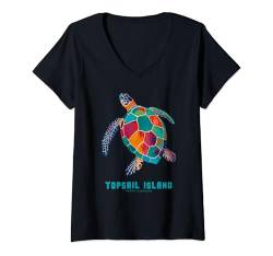 Damen Topsail Island North Carolina Holiday NC-Urlaub Meeresschildkröte T-Shirt mit V-Ausschnitt von Topsail Island North Carolina Vintage Surf Apparel