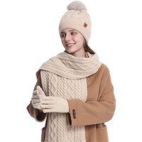 Torcarvh Mütze & Schal Mütze, Schal & Handschuh-3-teiliges Set, Winter Wärmer Sets für Damen Strickmütze Mütze Handschuhe von Torcarvh