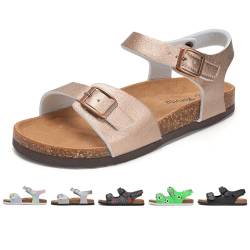 Torotto Sandalen Mädchen Jungen Mit Kork Sandals Kinder Pantoffeln Riemen Verstellbare Schnalle Rutschfeste Mit Klettverschluss Sandaletten für Drinnen und Draußen(Gold, 35EU) von Torotto