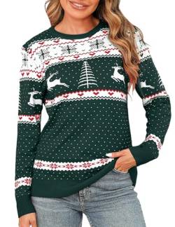 Totatuit Weihnachtspullover Damen Hässliche Christmas Sweater Feinstrick Strickpullover Xmas Sweater Jumper für Weihnachtsparty 739-Grün L von Totatuit