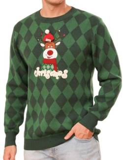 Totatuit Weihnachtspullover Damen Herren Lustig Weihnachtspulli Ugly Christmas Sweater Rundhals mit Reindeer Unisex Weihnachts Pullover Pärchen Weihnachtsoutfit Herren-Grün S von Totatuit