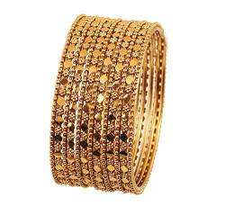 Touchstone Goldene Armband-Kollektion indischen Bollywood Schön Hammered Exotic Korn Arbeit Designerschmuck Metallarmband-Armbänder im antiken Goldton für Frauen. Set 13. von Touchstone