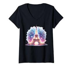 Damen Eiffel Tower Paris Girls Travel Holiday Frankreich Souvenir T-Shirt mit V-Ausschnitt von Tour Eiffel Paris France Vacances souvenir Tees