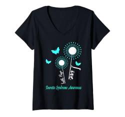 Damen Tourette-Syndrom Bewusstsein Glaube Hoffnung Liebe Löwenzahn T-Shirt mit V-Ausschnitt von Tourette Syndrome Awareness Products (Lwaka)