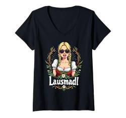 Damen Lausmadl Ersatz Dirndl Oktoberfest Ersatztracht Wiesn Outfit T-Shirt mit V-Ausschnitt von Trachten Damen Dirndl Alternative Oktoberfest