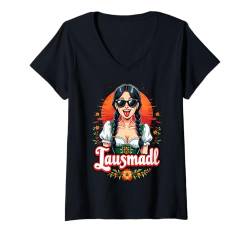 Damen Lausmadl Ersatz Dirndl Oktoberfest Ersatztracht Wiesn Outfit T-Shirt mit V-Ausschnitt von Trachten Damen Dirndl Alternative Oktoberfest