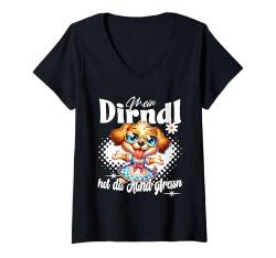 Damen Tracht Damen Outfit Dirndl Ersatz Mein Dirndl hot da Hund T-Shirt mit V-Ausschnitt von Trachtenshirt Ersatz Dirndl - Herren & Damen Kind