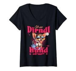 Damen Tracht Damen Outfit Dirndl Ersatz Mein Dirndl hot da Hund T-Shirt mit V-Ausschnitt von Trachtenshirt Ersatz Dirndl - Herren & Damen Kind