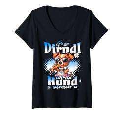 Damen Tracht Damen Outfit Dirndl Ersatz Mein Dirndl hot da Hund T-Shirt mit V-Ausschnitt von Trachtenshirt Ersatz Dirndl - Herren & Damen Kind