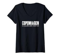 Damen Kopenhagen ruft an und ich muss gehen | Dänemark Lover T-Shirt mit V-Ausschnitt von Travel Souvenir