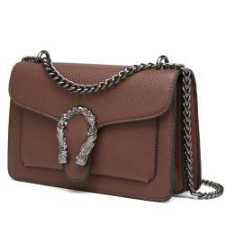 Travistar Crossbody Bag Umhängetasche Damen - Leder Handtasche Damen Klein Schultertasche Kette Cross Body Tasche Mode Abendtasche mit Verstellbarer Ketten-Schulterriemen Braun von Travistar