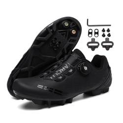 Treer Fahrradschuhe Herren Damen Mountain Bikes Schuhe, Schwarz 44 EU Rennradschuhe mit Cleats SPD Schuhe Rennrad Schuh Kompatibel Outdoor Radschuhe Fahrrad Indoor Spin von Treer