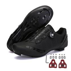 Treer Fahrradschuhe Herren Damen Rennradschuhe mit Cleats, SPD Schuhe Rennrad Schuhe Mountain Road Bikes Schuh Kompatibel Outdoor Radschuhe Fahrrad Indoor Spin 43 EU Schwarz von Treer