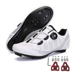 Treer Fahrradschuhe Herren Damen Rennradschuhe mit Cleats, SPD Schuhe Rennrad Schuhe Mountain Road Bikes Schuh Kompatibel Outdoor Radschuhe Fahrrad Indoor Spin 47 EU Weiß von Treer